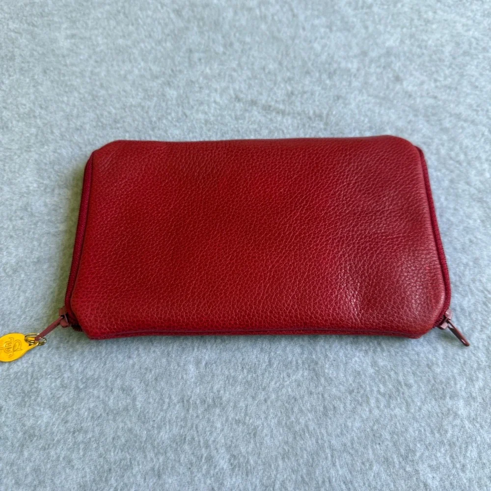 St. Thomas Red Cowhide Leather Travel Pouch‎ Storage Organizer 2 Pocket Zip Side